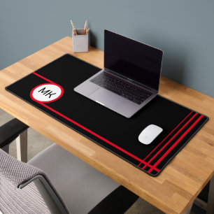 Modern Black and Red Monogrammed Desk Mat