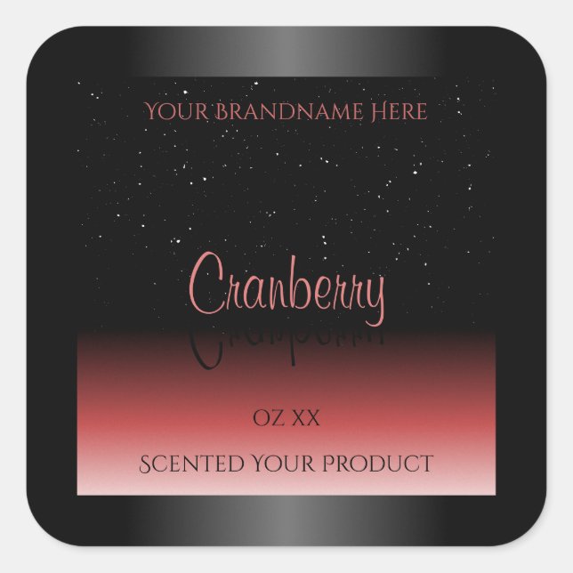 Modern Black and Red Ombre Glitter Product Labels (Front)