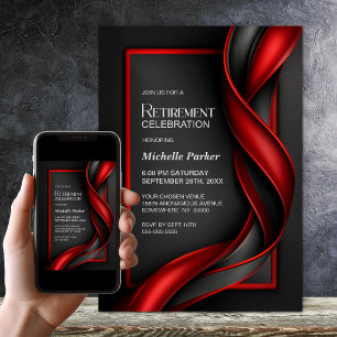 Modern Black and Red Retirement Party Invitation
