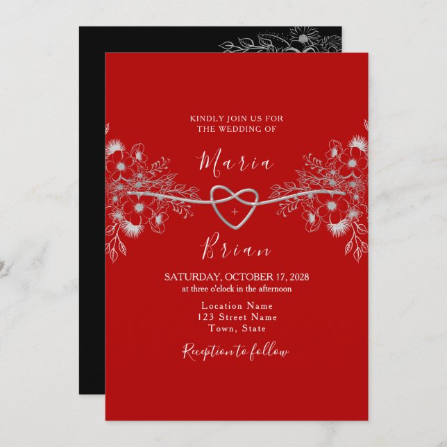 Modern Black and Red Wedding Invitation (Front/Back)