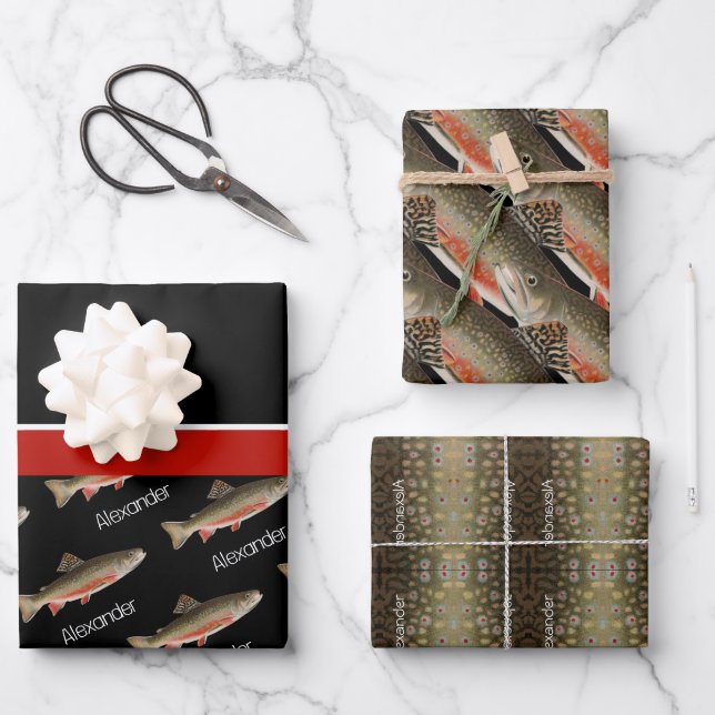 Modern Black and Rust Fisherman's gift Wrapping Paper Sheet (Front)