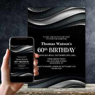 Modern Black and Silver 60th Birthday Party Invitation