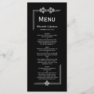 Modern Black and Silver Glitter Wedding Menu