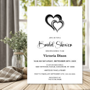 Modern Black and Silver Hearts Bridal Shower Invitation