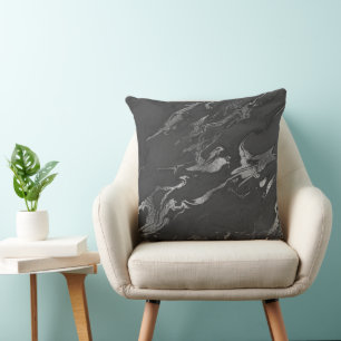 Modern Black and Silver Marble Pattern Cushion