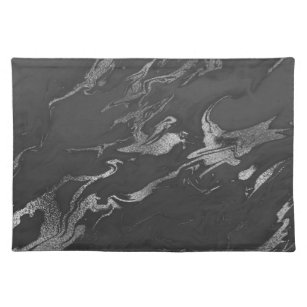 Modern Black and Silver Marble Pattern Placemat