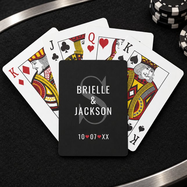Modern Black and Silver Monogram Wedding Playing Cards (Creator Uploaded)