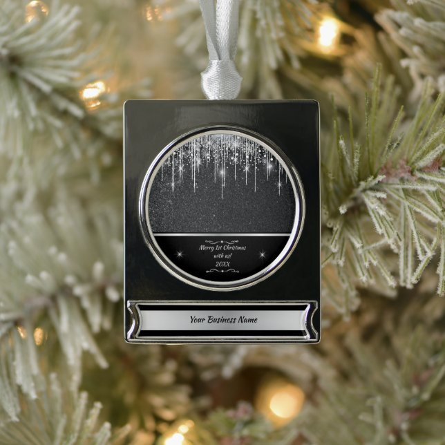 Modern Black and Silver Professional Business Swag Plated Banner Ornament (Tree)