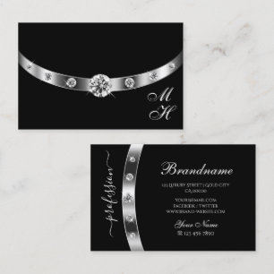 Modern Black and Silver with Monogram Professional Business Card