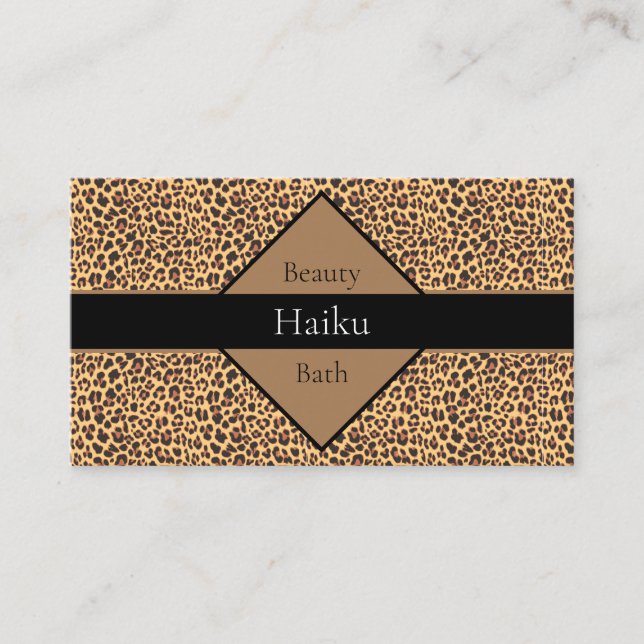 Modern Black and Tan Leopard Print Business Card (Front)