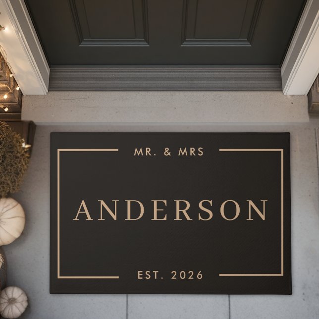 Modern Black and Tan Mr. & Mrs. Wedding Gift Doormat (Creator Uploaded)