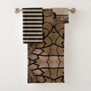 Modern Black and Tan Pattern Bath Towel Set