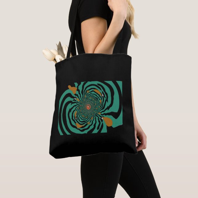 Modern Black and Teal Fractal Design Tote Bag (Close Up)
