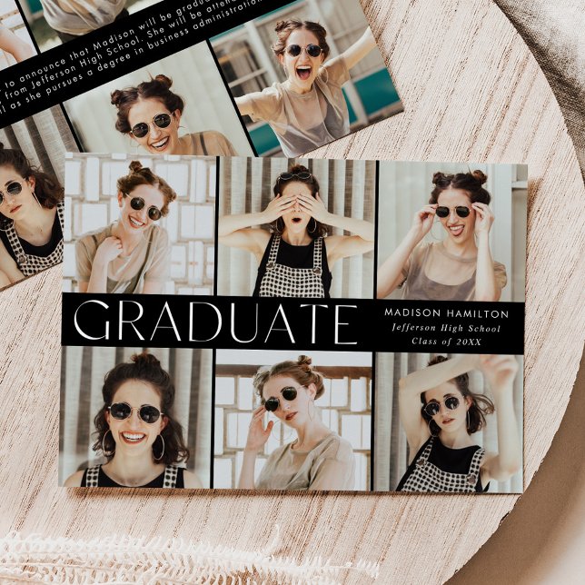 Modern Black and White 12 Photo Graduation Announcement (Creator Uploaded)