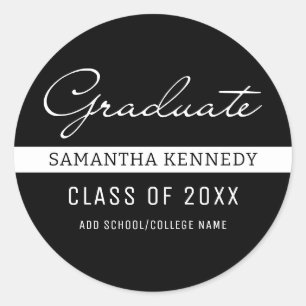 Modern Black and White 2025 Graduation   Classic Round Sticker