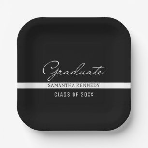 Modern Black and White 2025 Graduation Paper Plate
