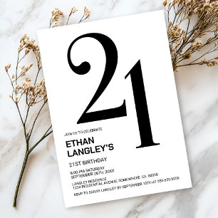 Modern Black and White 21st Birthday Party Invitation