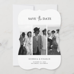 Modern Black and White 3 Photo Wedding Bracket Save The Date