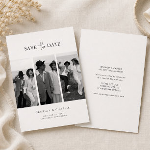 Modern Black and White 3 Photo Wedding Save The Date