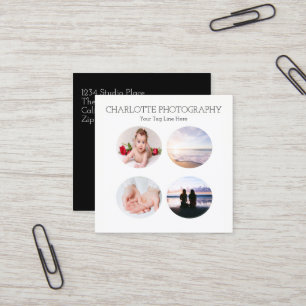 Modern black and white 4 photographs Square Square Business Card
