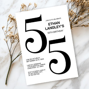 Modern Black and White 55th Birthday Party Invitation