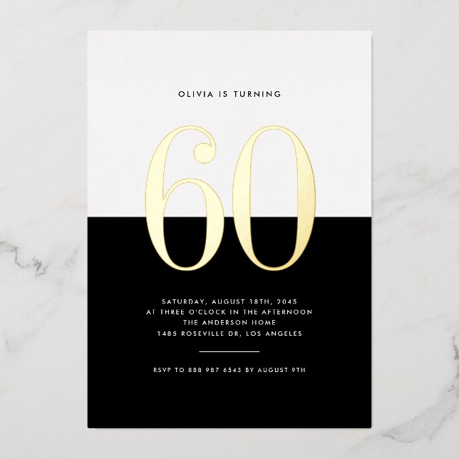 Modern Black and White 60th Birthday Gold Foil (Front)