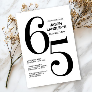 Modern Black and White 65th Birthday Party Invitation