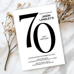 Modern Black and White 70th Birthday Party Invitation