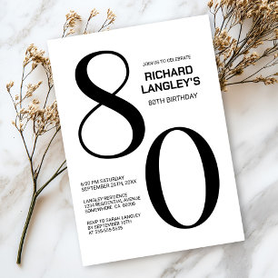 Modern Black and White 80th Birthday Party Invitation