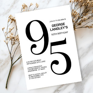 Modern Black and White 95th Birthday Party Invitation