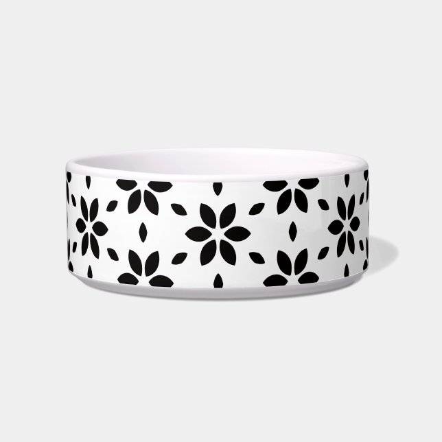 Modern Black and White Abstract Floral  Bowl (Front)