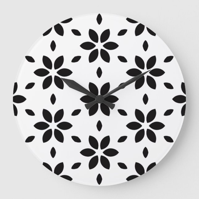 Modern Black and White Abstract Floral  Large Clock (Front)