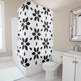 Modern Black and White Abstract Floral Shower Curtain