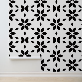 Modern Black and White Abstract Floral Wallpaper