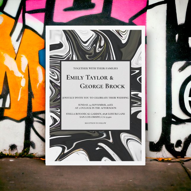 Modern Black And White Abstract Minimal Wedding Invitation (Creator Uploaded)