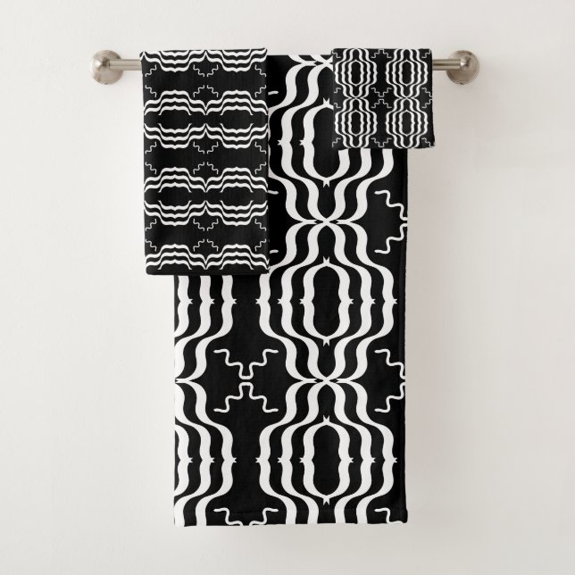 Modern Black and White abstract pattern Bath Towel Set (Insitu)