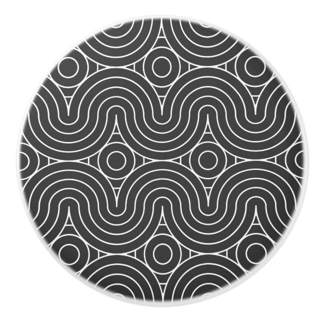 Modern Black and White Abstract Pattern Design Ceramic Knob (Front)