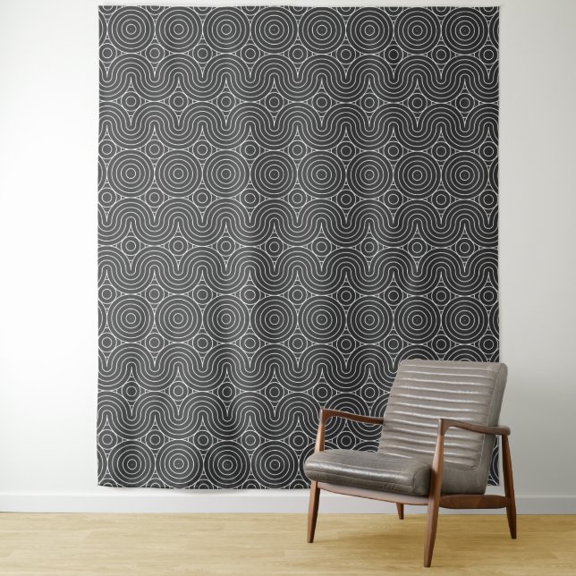 Modern Black and White Abstract Pattern Design Tapestry (In Situ)