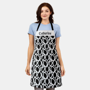 Modern Black and White Abstract Pattern Name Apron