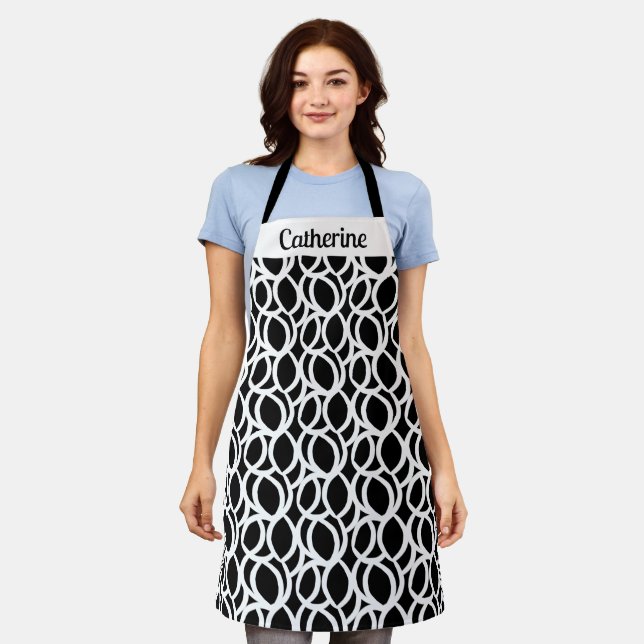 Modern Black and White Abstract Pattern Name Apron (Worn)