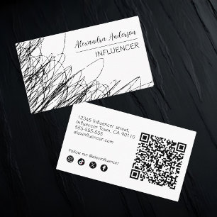 Modern Black And White Abstract Scribble QR Code Business Card