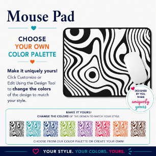 Modern Black and White Abstract Wavy Lines Mouse Pad