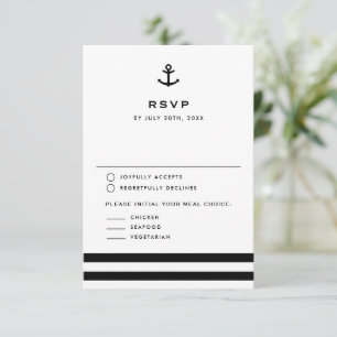 Modern Black and White Anchor Nautical Wedding RSVP Card