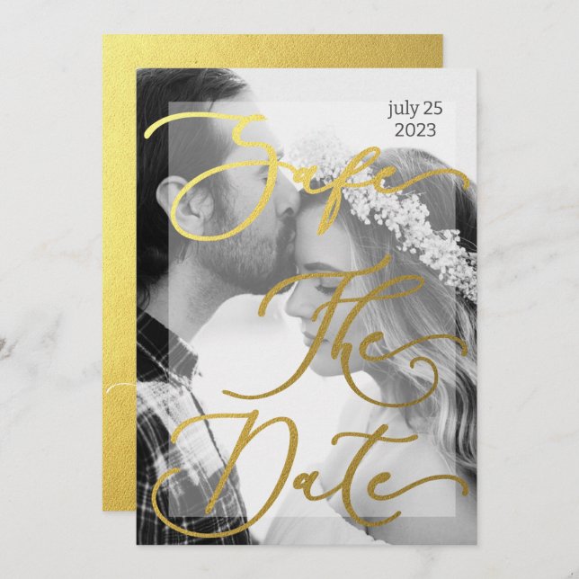 Modern black and white and gold Photo Elegant  Inv Invitation (Front/Back)