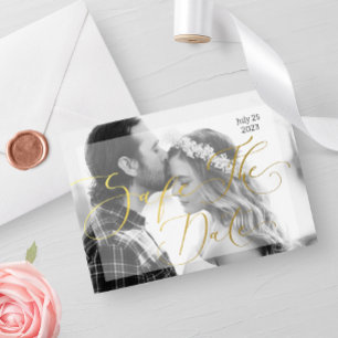 Modern black and white and gold Photo Elegant Invitation