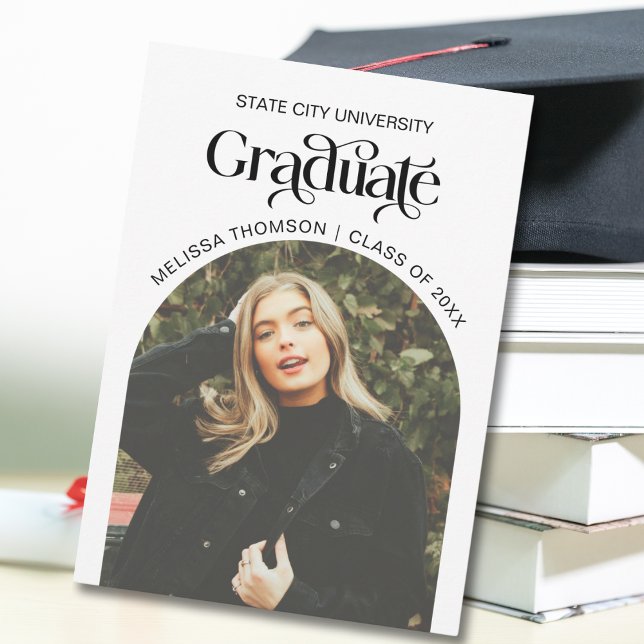 Modern Black and White Arch Graduation Photo Announcement (Creator Uploaded)