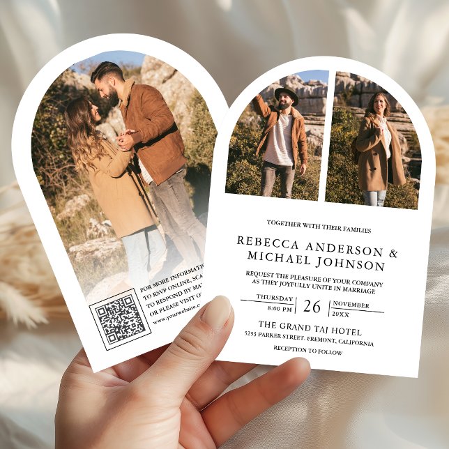 Modern Black and White Arch Photo QR Code Wedding Invitation (Creator Uploaded)