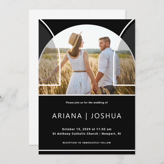 Modern Black and White Arch Photo Wedding Invitation (Front/Back)