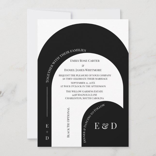 Modern Black and White Arched Wedding Invitation (Front)