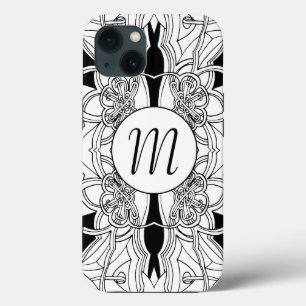 Modern Black and White Artwork Design w/Monogram iPhone 13 Case